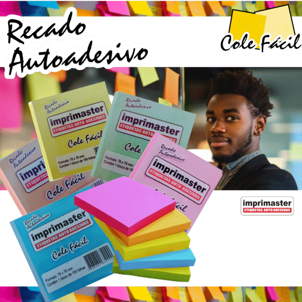 10 Blocos Recados Cole Fácil 76x76mm 5 Cores Pasteis - 1000 Folhas - Cores: Rosa, Azul, Laranja, Verde e Amarelo - Imagem 4