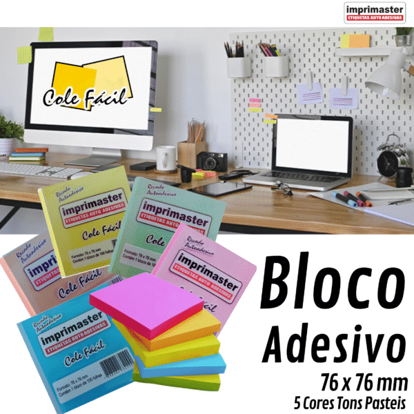 10 Blocos Recados Cole Fácil 76x76mm 5 Cores Pasteis - 1000 Folhas - Cores: Rosa, Azul, Laranja, Verde e Amarelo - Imagem 7