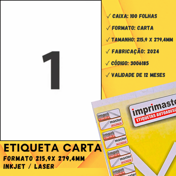 Etiquetas Adesivas Imprimaster Carta - 215,9 x 279,4mm - Cx 100 Folhas - 100 Etiquetas - Imagem 3
