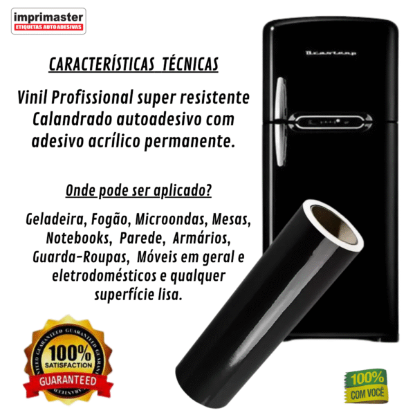 Vinil Profissional Preto Brilho p/ Envelopar Tudo 10m X 50cm - MÓVEIS, ELETRODOMÉSTICOS, PAREDES, MESAS E ETC... - Imagem 6