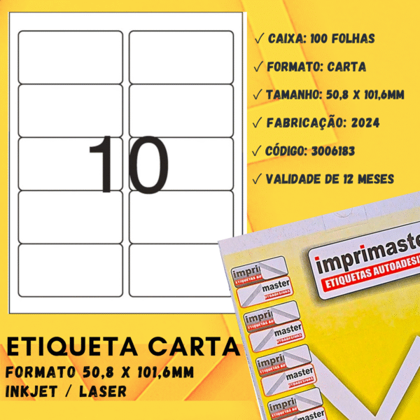 Etiquetas Adesivas Imprimaster Carta -  50,8 X 101,6mm - Cx 100 Folhas - 1000 Etiquetas - Imagem 7