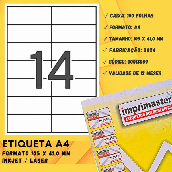 Etiquetas Adesivas Imprimaster A4 - 105 X 41,0mm - Cx 100 Folhas - 1400 Etiquetas - Imagem 3