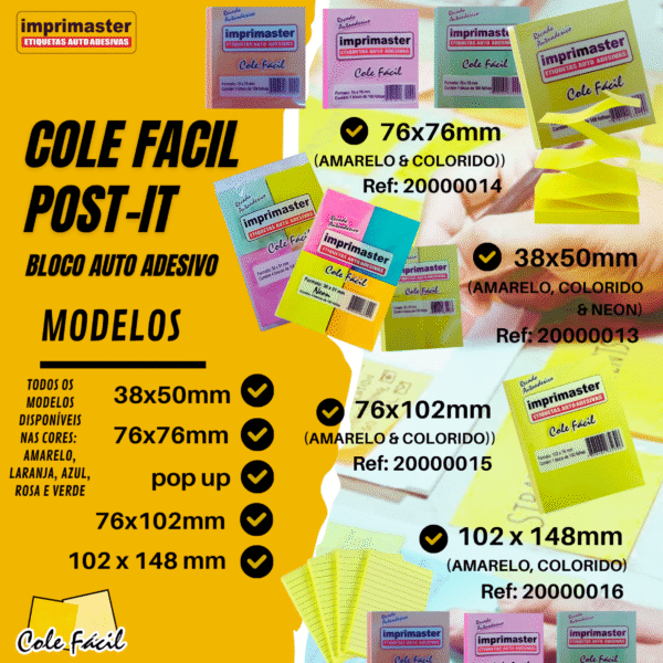 10 Blocos Recados Cole Fácil 76x76mm 5 Cores Pasteis - 1000 Folhas - Cores: Rosa, Azul, Laranja, Verde e Amarelo - Imagem 9