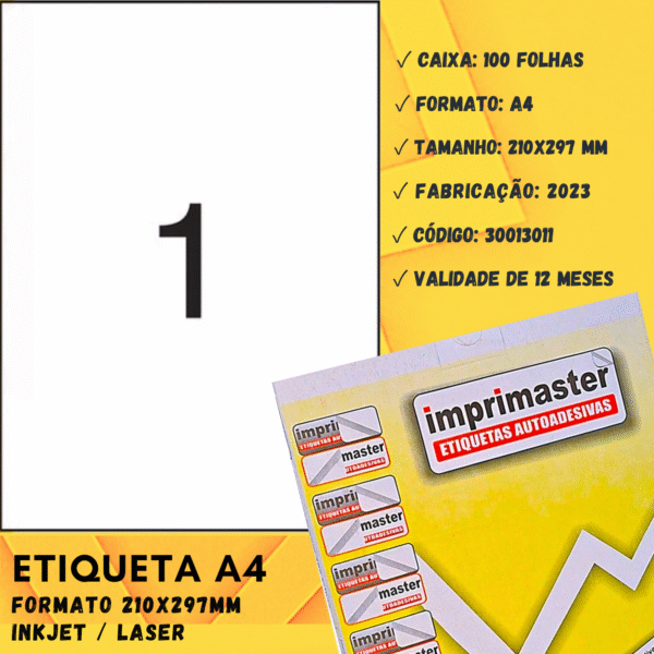 Etiquetas Adesivas Imprimaster A4 -  210 X 297mm - Cx 100 Folhas - 100 Etiquetas - Imagem 3