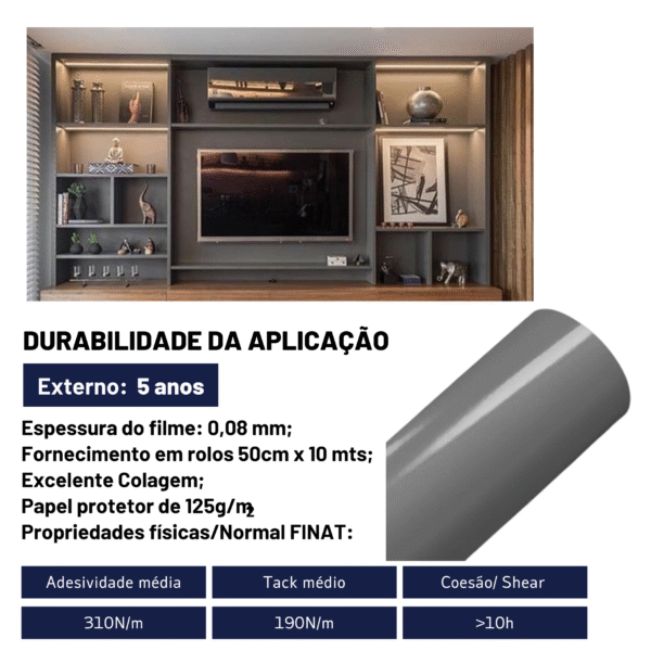 Vinil Profissional Cinza-Escuro p/ Envelopar Tudo 10m X 50cm – MÓVEIS, ELETRODOMÉSTICOS, PAREDES, MESAS E ETC… - Imagem 7