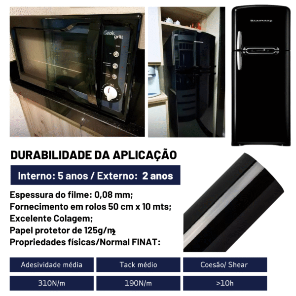Vinil Profissional Preto Brilho p/ Envelopar Tudo 10m X 50cm - MÓVEIS, ELETRODOMÉSTICOS, PAREDES, MESAS E ETC... - Imagem 10