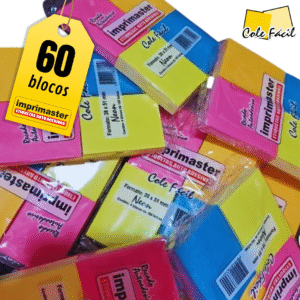 60 Blocos Recados Cole Fácil Neon 38x50mm 6000 Folhas Cores: Rosa, Azul, Laranja e Amarelo Neon